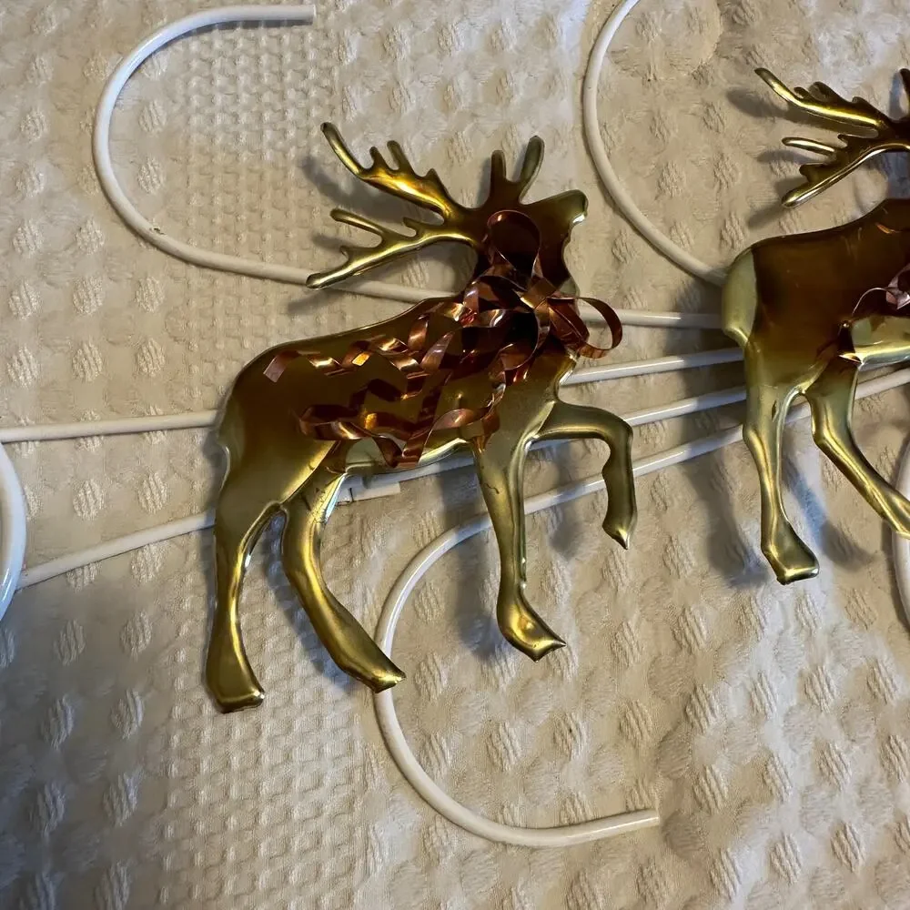 Vintage Metal Santa, Reindeer with Bows and Sleigh Holiday Home Decor